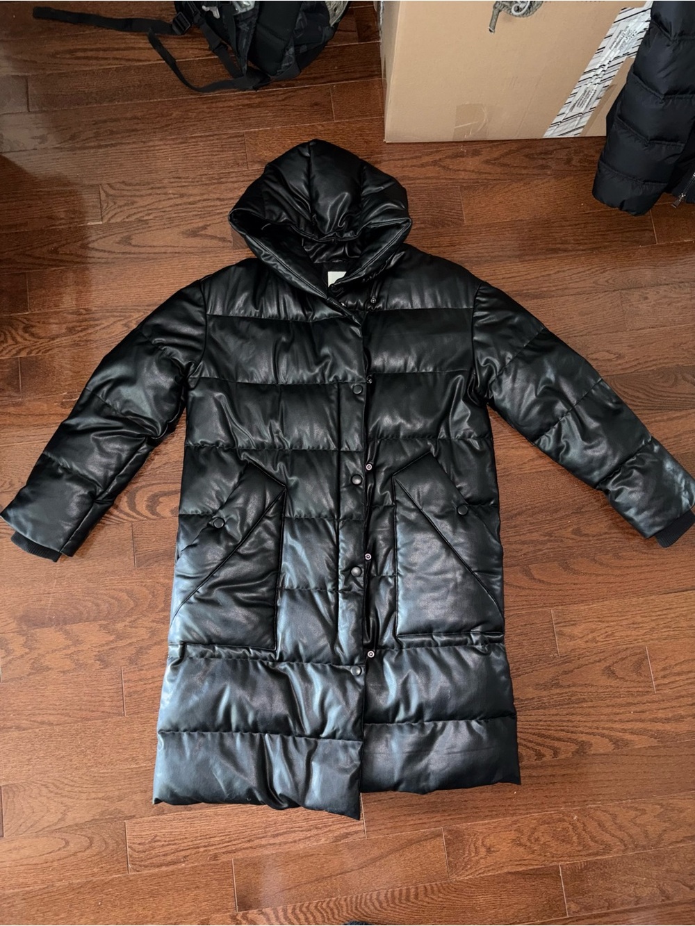 Avec Les Filles Black Hooded Long Puffer Coat